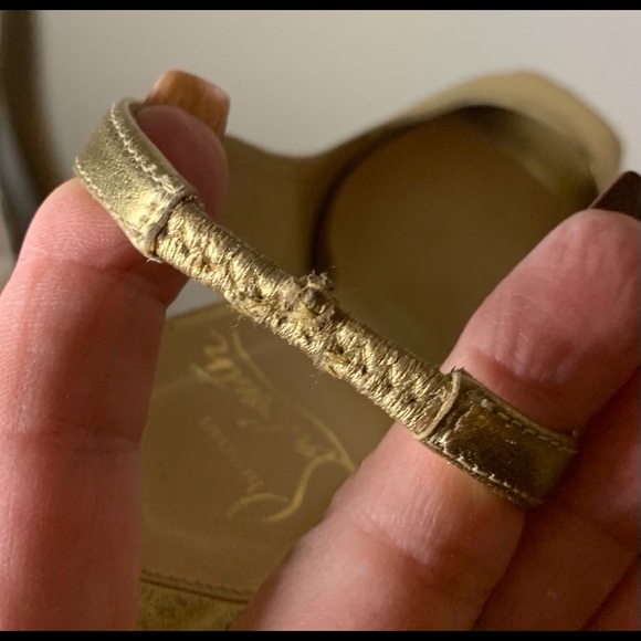 Gold Leather Christian Louboutin Peep Toe Heels - Picture 4 of 5